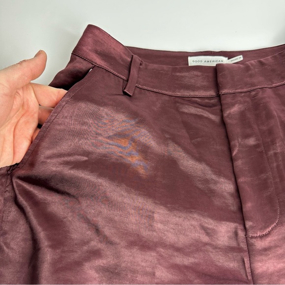 Good American Satin Pants Wide Leg Trouser Women's Size 2 or 26 Burgundy Stretch - Picture 11 of 13
